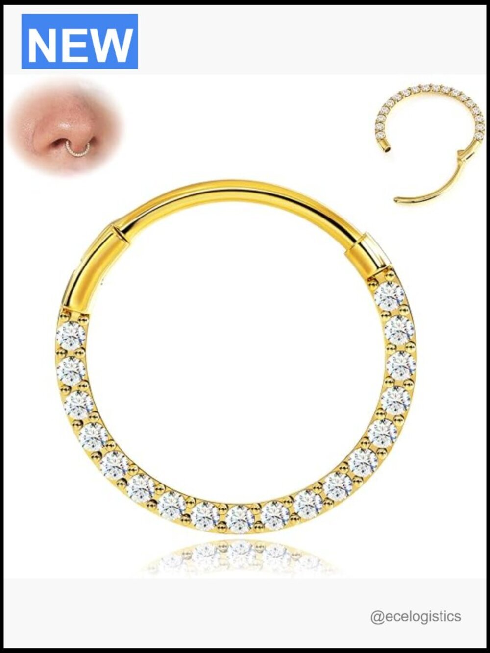 Hinged CZ Septum Ring 20G 316L Surgical Steel Nose Hoop Piercing Jewelry